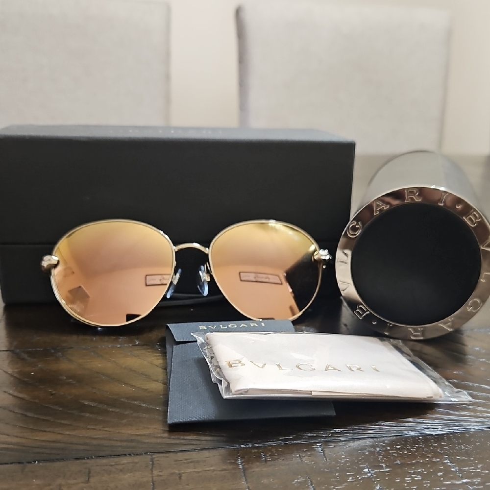 Bulgari Gold Frame Sunglasses with Brown Gradient Lenses